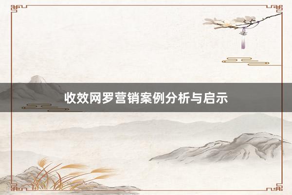 收效网罗营销案例分析与启示